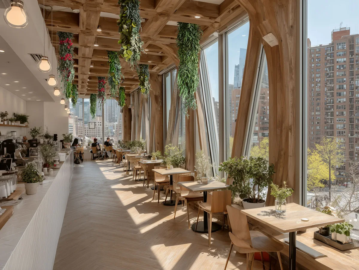Hanging Garden Restaurant Skyline Hängende Begruenungspflanzen — Deckenbegrünung von MOOSMOOS